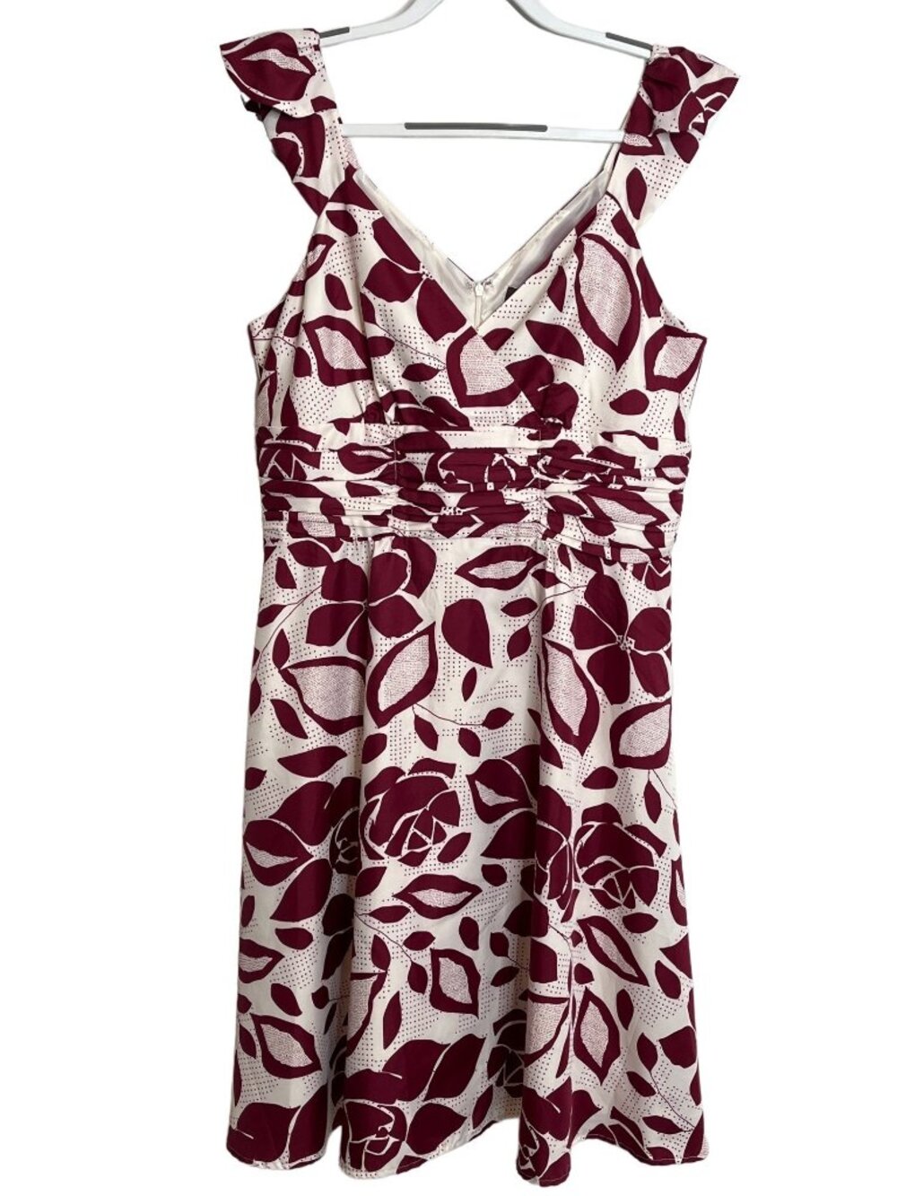 Chadwicks Women's 14 Burgundy Floral Fit & Flare Midi Sundress Sleeveless